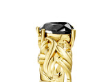 Yellow gold Fancy Black Heart Cut Solitaire Diamond Leaf-Inspired Vine Band Ring with Prong Setting_5
