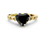 Yellow gold Fancy Black Heart Cut Solitaire Diamond Ring with Infinity Twist Band and Four-Prong Setting
