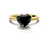 Yellow gold Fancy Black Heart Cut Solitaire Diamond Ring with Prong Setting and Plain Band