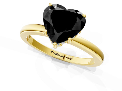 Yellow gold Fancy Black Heart Cut Solitaire Diamond Ring with Prong Setting and Plain Band_1