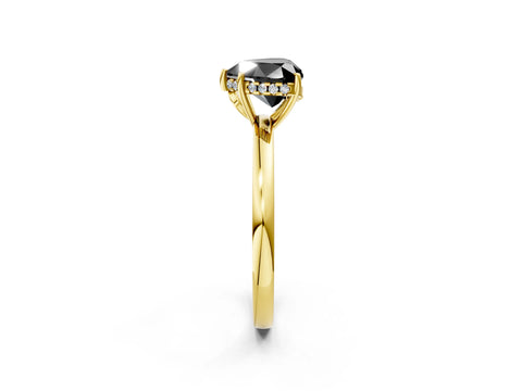 Yellow gold Fancy Black Heart Cut Solitaire Diamond Ring with Prong Setting and Plain Band_2