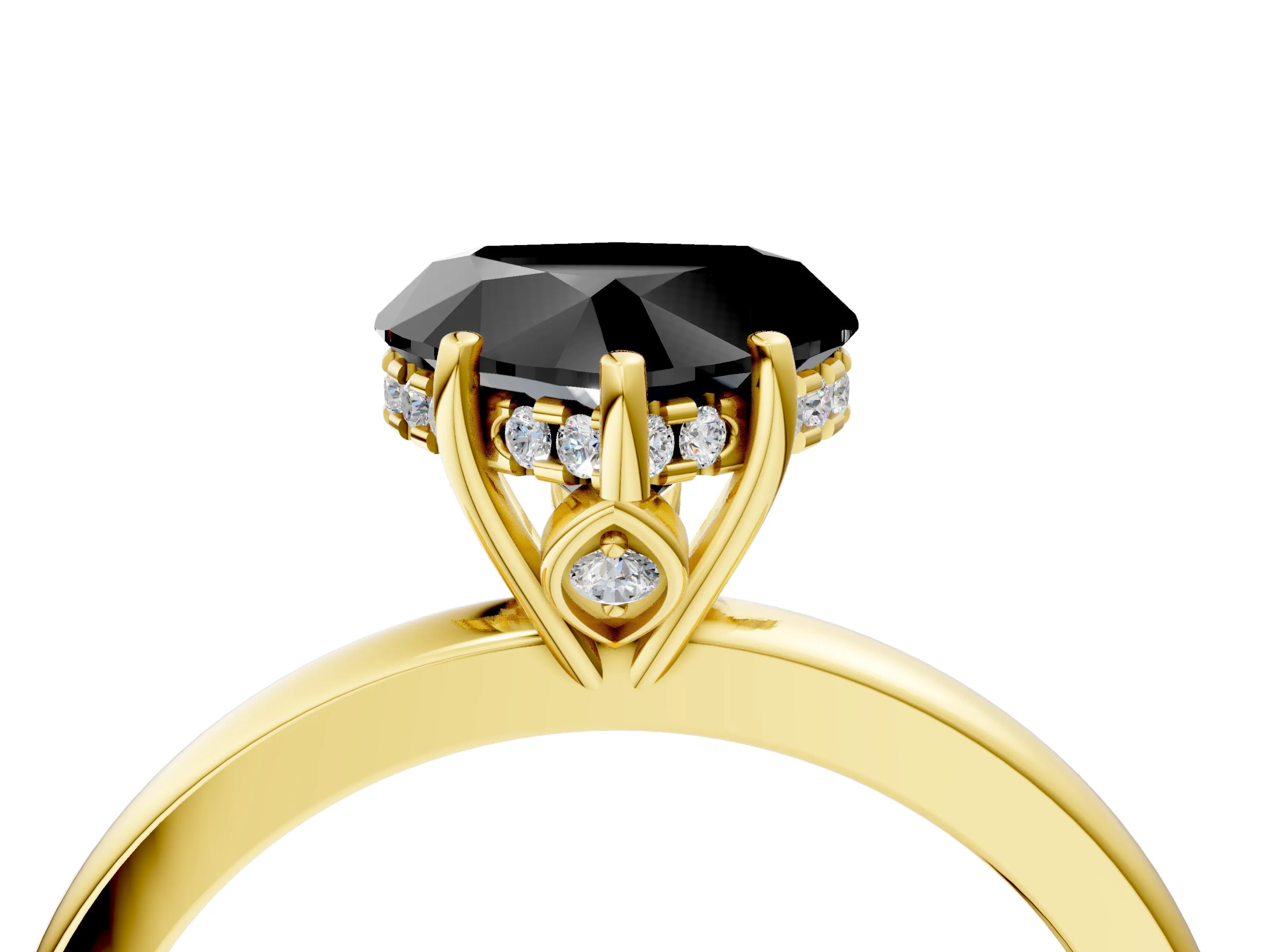Yellow gold Fancy Black Heart Cut Solitaire Diamond Ring with Prong Setting and Plain Band_4