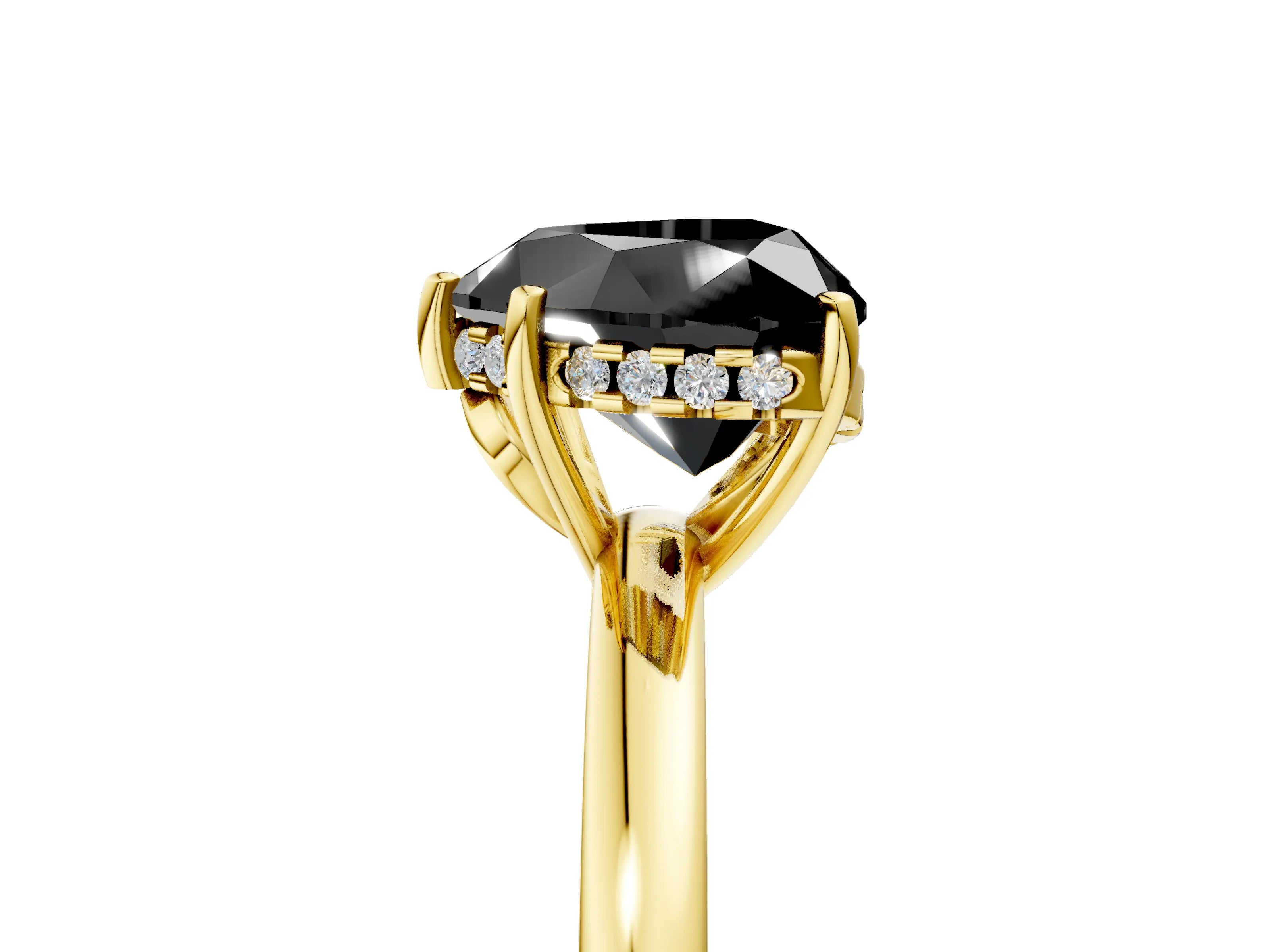 Yellow gold Fancy Black Heart Cut Solitaire Diamond Ring with Prong Setting and Plain Band_5