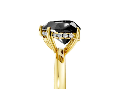 Yellow gold Fancy Black Heart Cut Solitaire Diamond Ring with Prong Setting and Plain Band_5