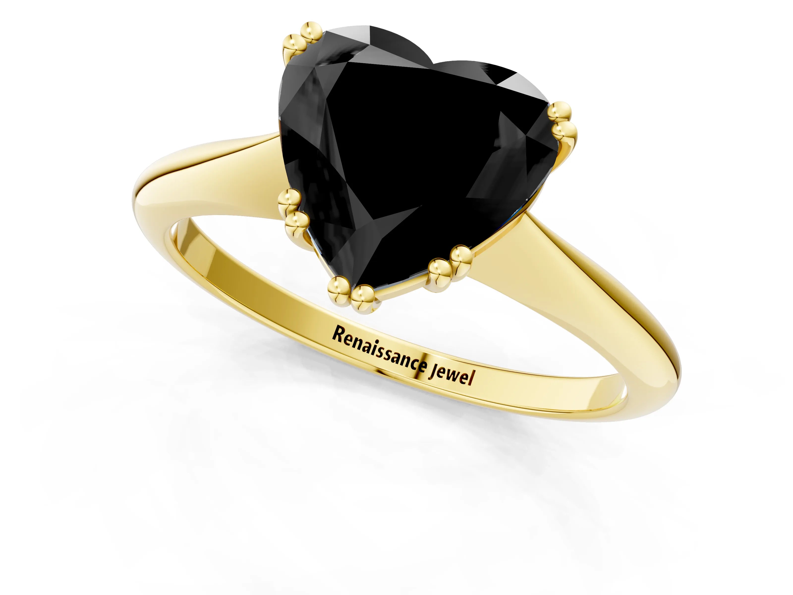 Yellow gold Fancy Black Heart Cut Solitaire Diamond Ring with Six-Prong Setting and Classic Band_1