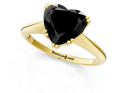 Yellow gold Fancy Black Heart Cut Solitaire Diamond Ring with Six-Prong Setting and Classic Band_1