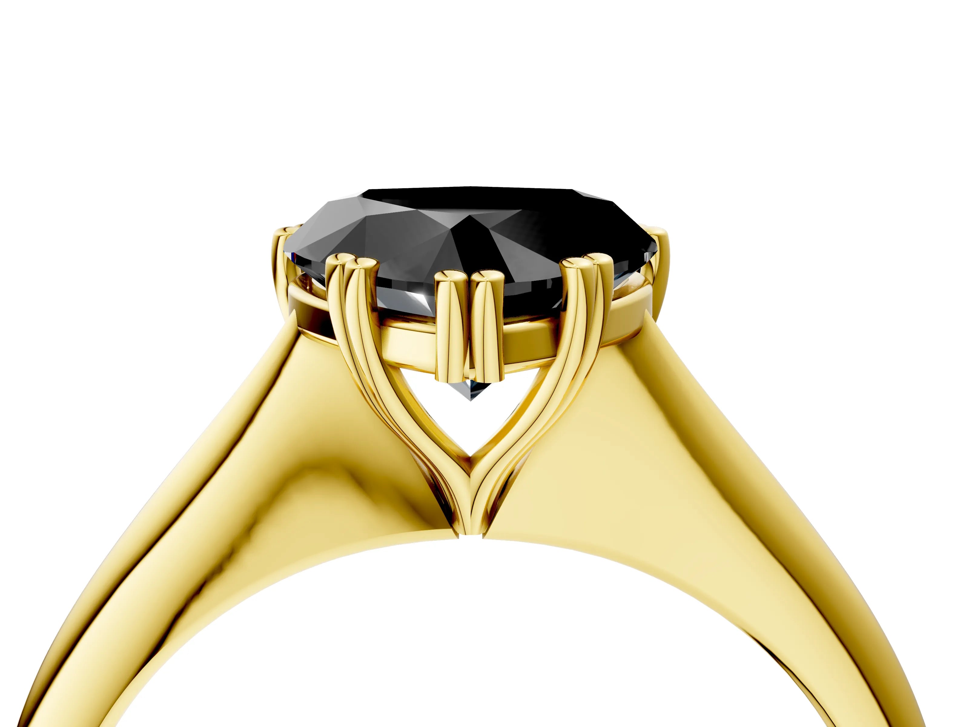 Yellow gold Fancy Black Heart Cut Solitaire Diamond Ring with Six-Prong Setting and Classic Band_4