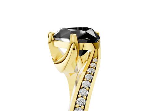 Yellow gold Fancy Black Heart Cut Solitaire Diamond Twist Band with Pavé Setting and Four-Prong Setting_5