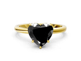 Yellow gold Fancy Black Heart Cut Solitaire Engagement Ring with Cathedral Band and Four-Prong Setting