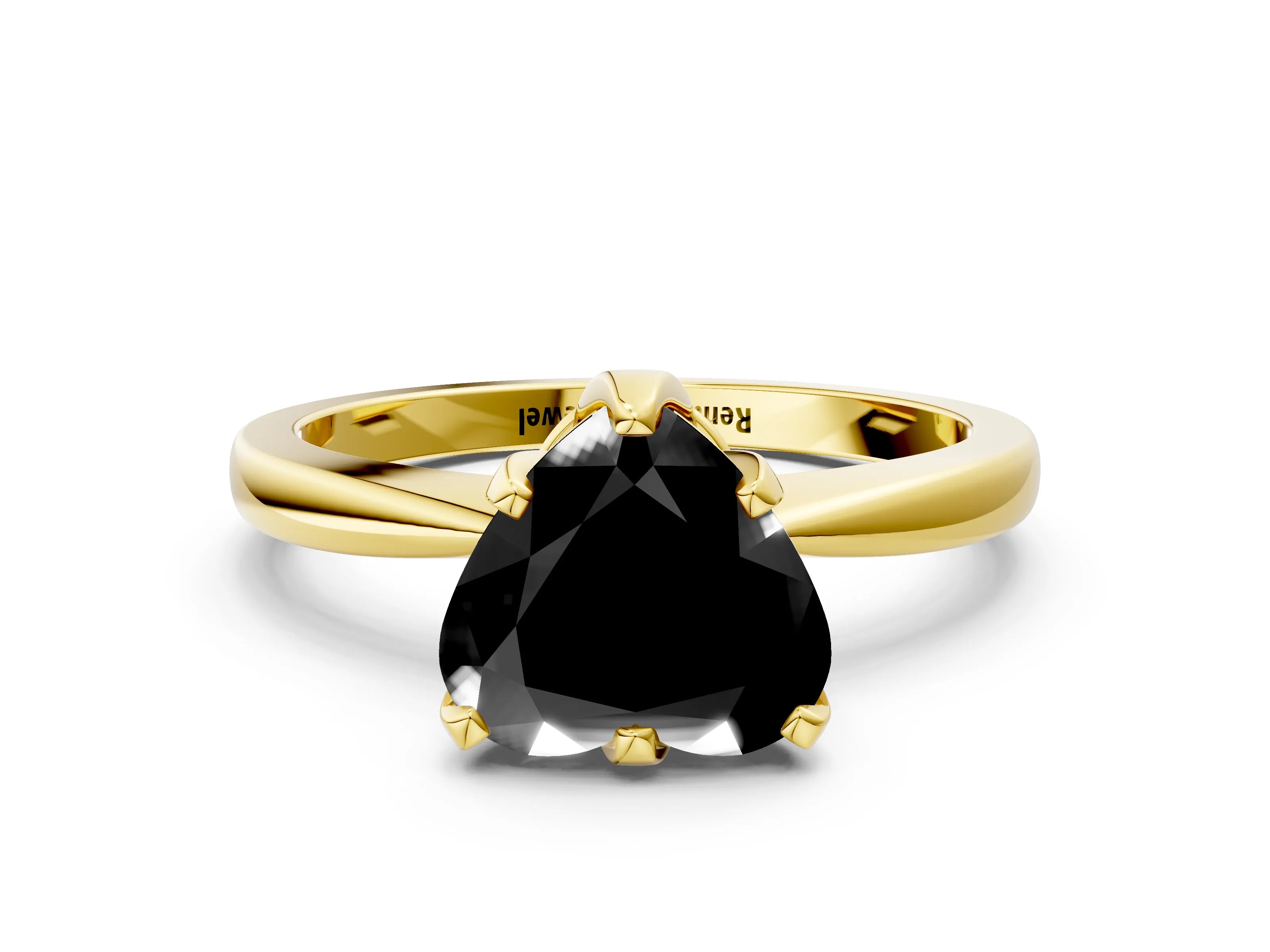 Yellow gold Fancy Black Heart Cut Solitaire Engagement Ring with Six-Prong Setting and Tapered Band