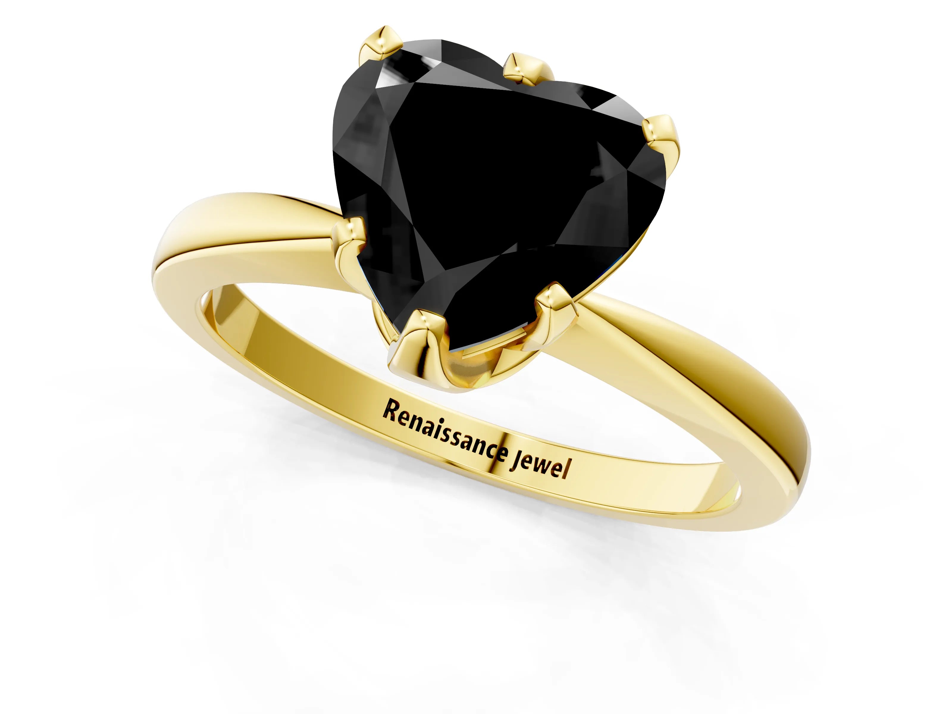 Yellow gold Fancy Black Heart Cut Solitaire Engagement Ring with Six-Prong Setting and Tapered Band_1