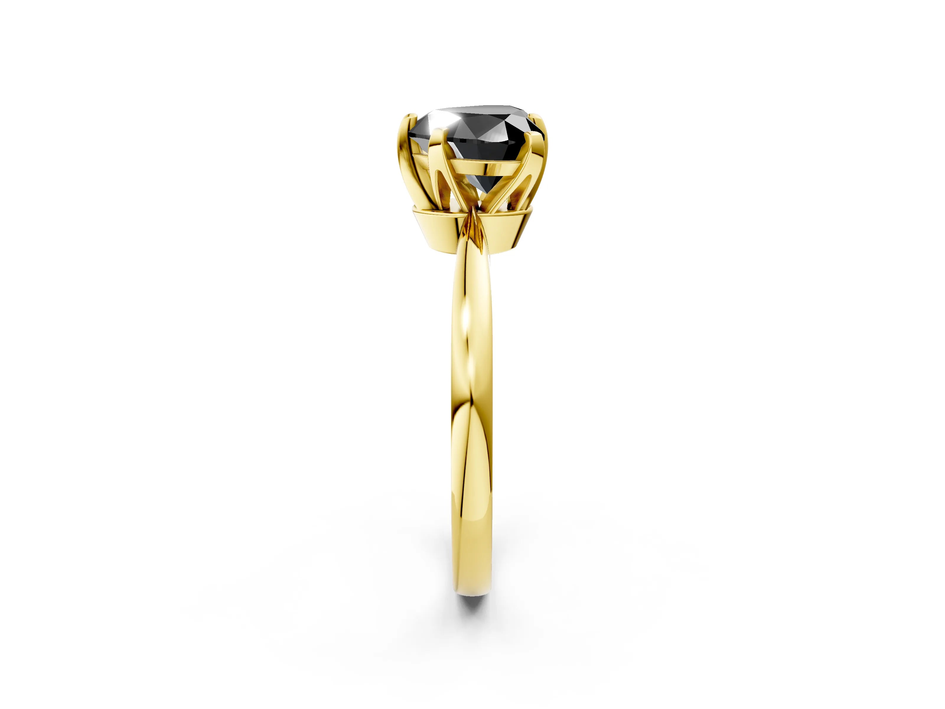 Yellow gold Fancy Black Heart Cut Solitaire Engagement Ring with Six-Prong Setting and Tapered Band_2