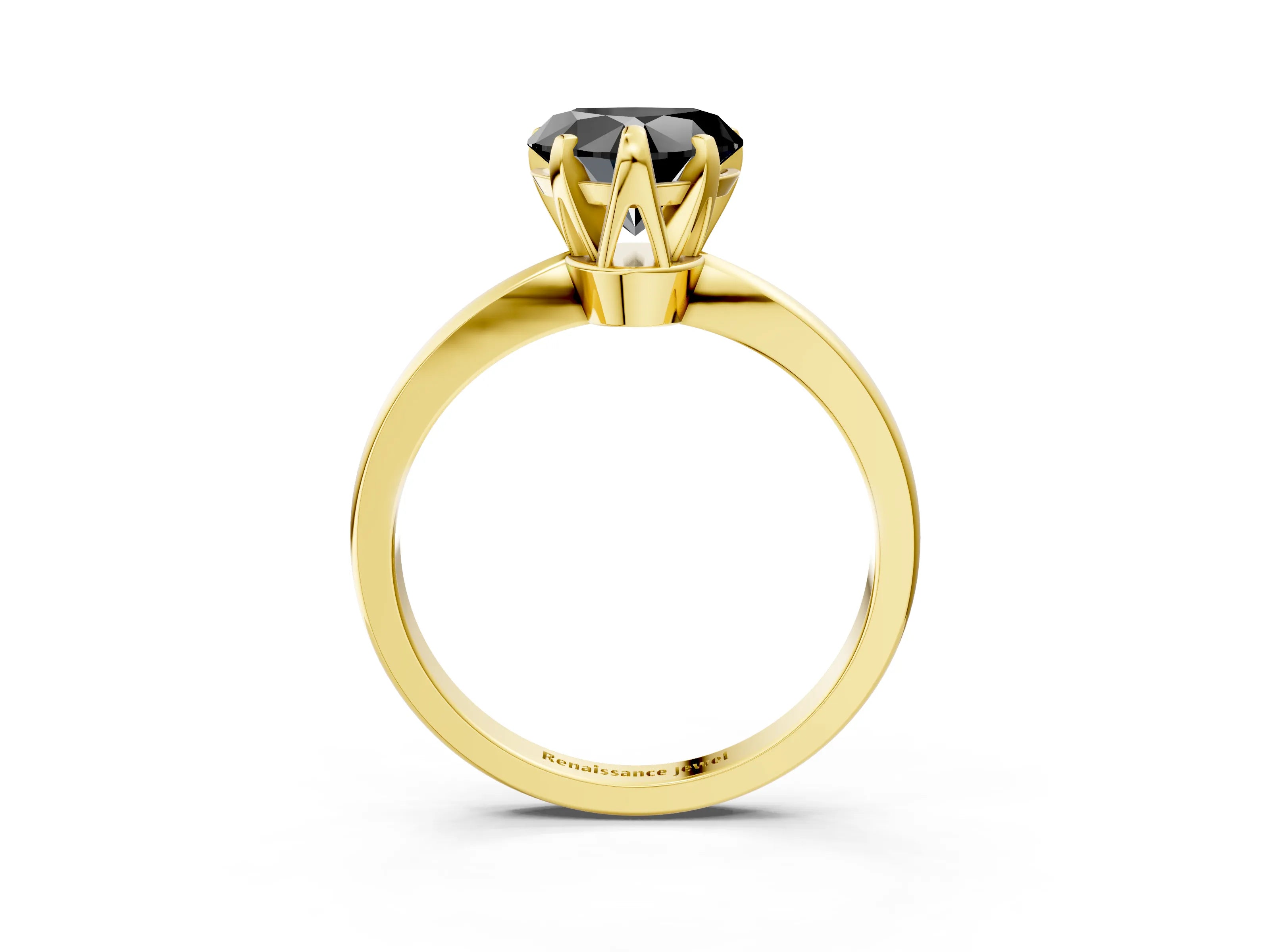 Yellow gold Fancy Black Heart Cut Solitaire Engagement Ring with Six-Prong Setting and Tapered Band_3