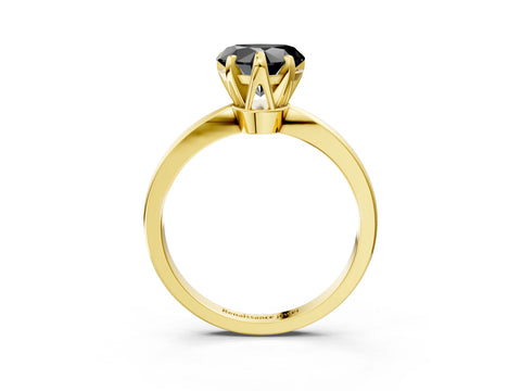Yellow gold Fancy Black Heart Cut Solitaire Engagement Ring with Six-Prong Setting and Tapered Band_3