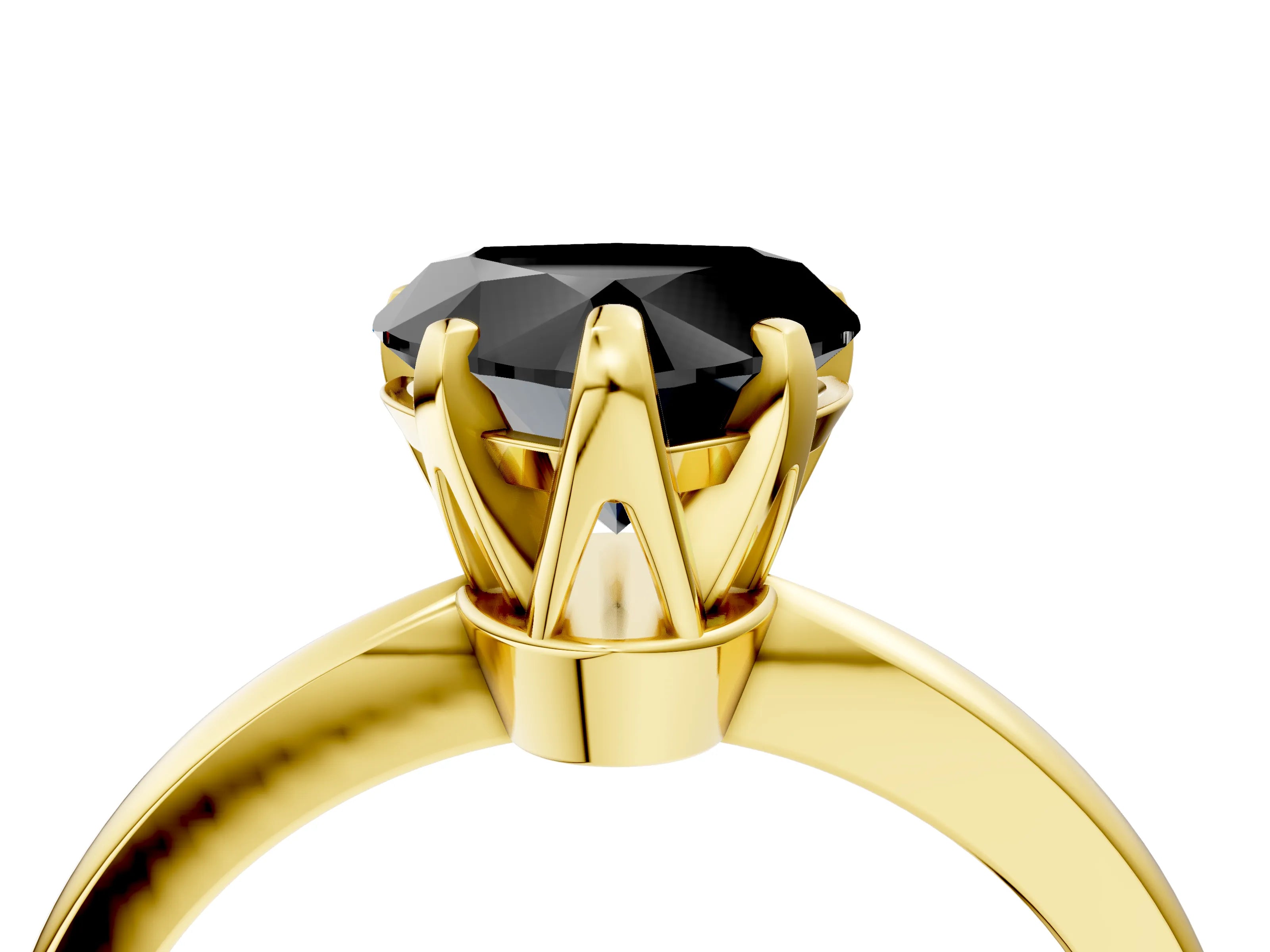 Yellow gold Fancy Black Heart Cut Solitaire Engagement Ring with Six-Prong Setting and Tapered Band_4