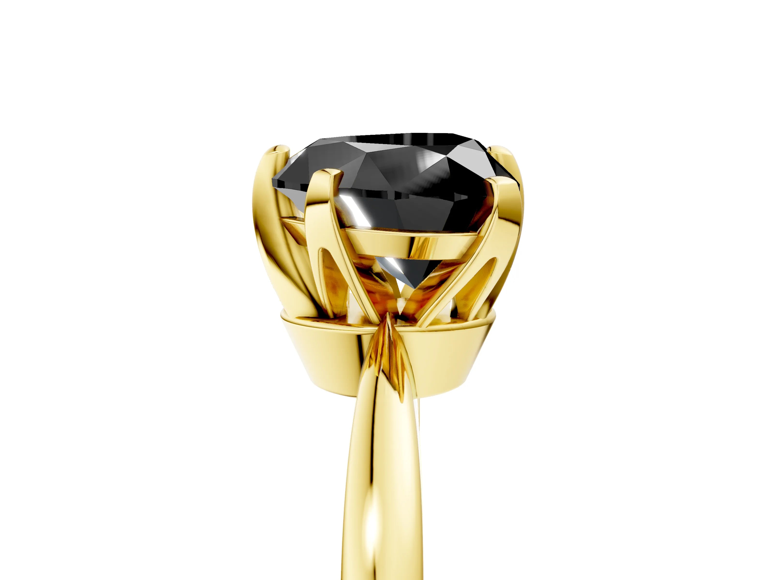 Yellow gold Fancy Black Heart Cut Solitaire Engagement Ring with Six-Prong Setting and Tapered Band_5