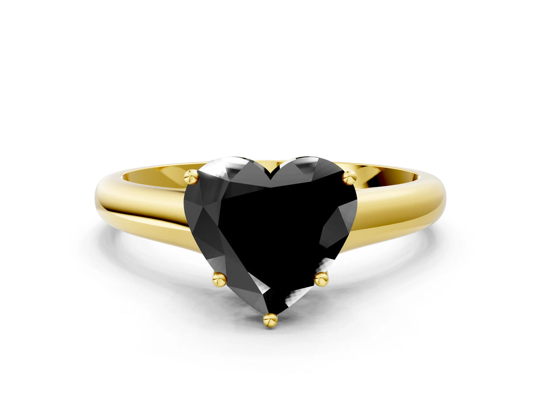 Yellow gold Fancy Black Heart Cut Solitaire Engagement Ring with Tapered Band and Four-Prong Setting_13