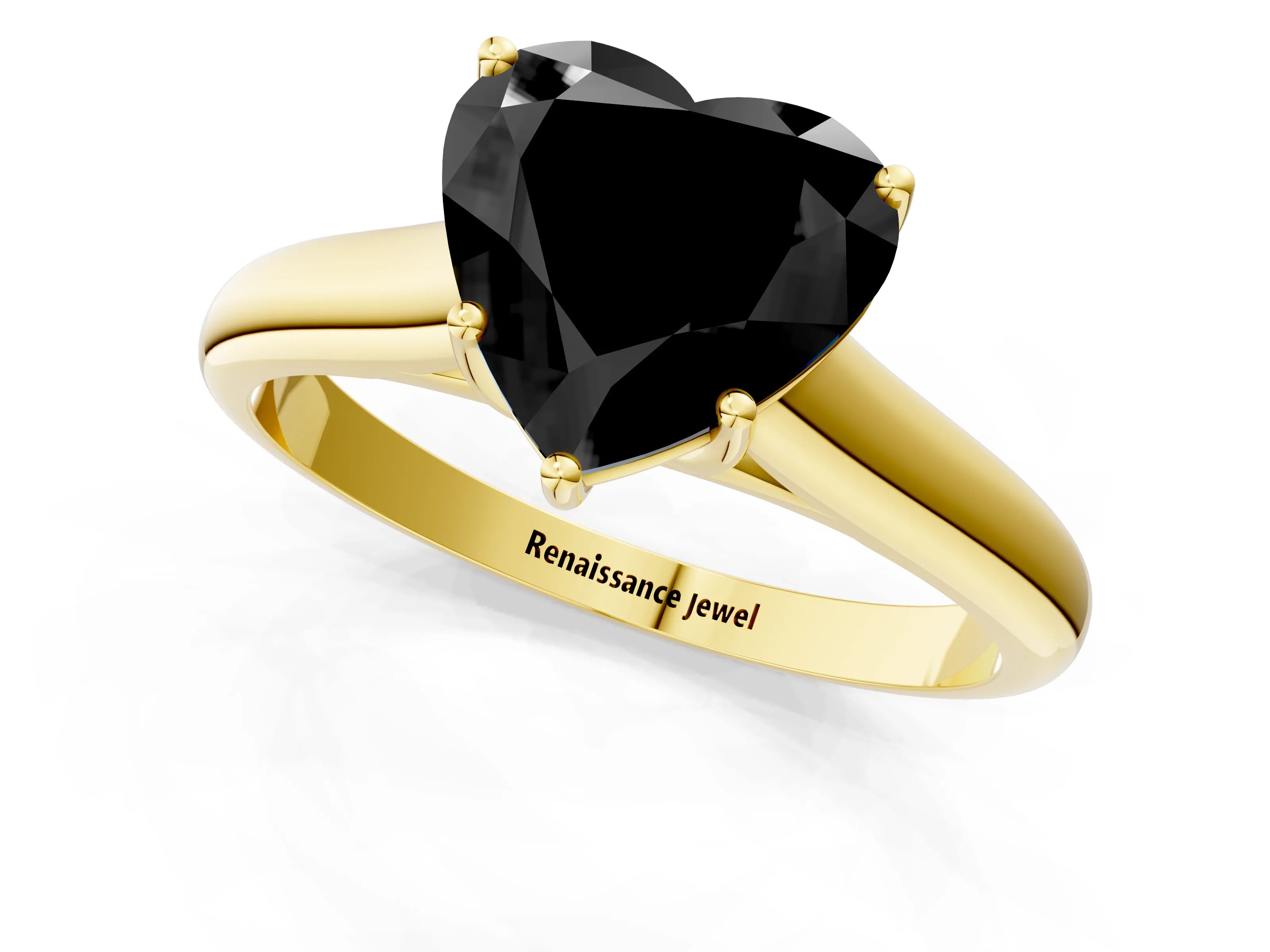 Yellow gold Fancy Black Heart Cut Solitaire Engagement Ring with Tapered Band and Four-Prong Setting_14