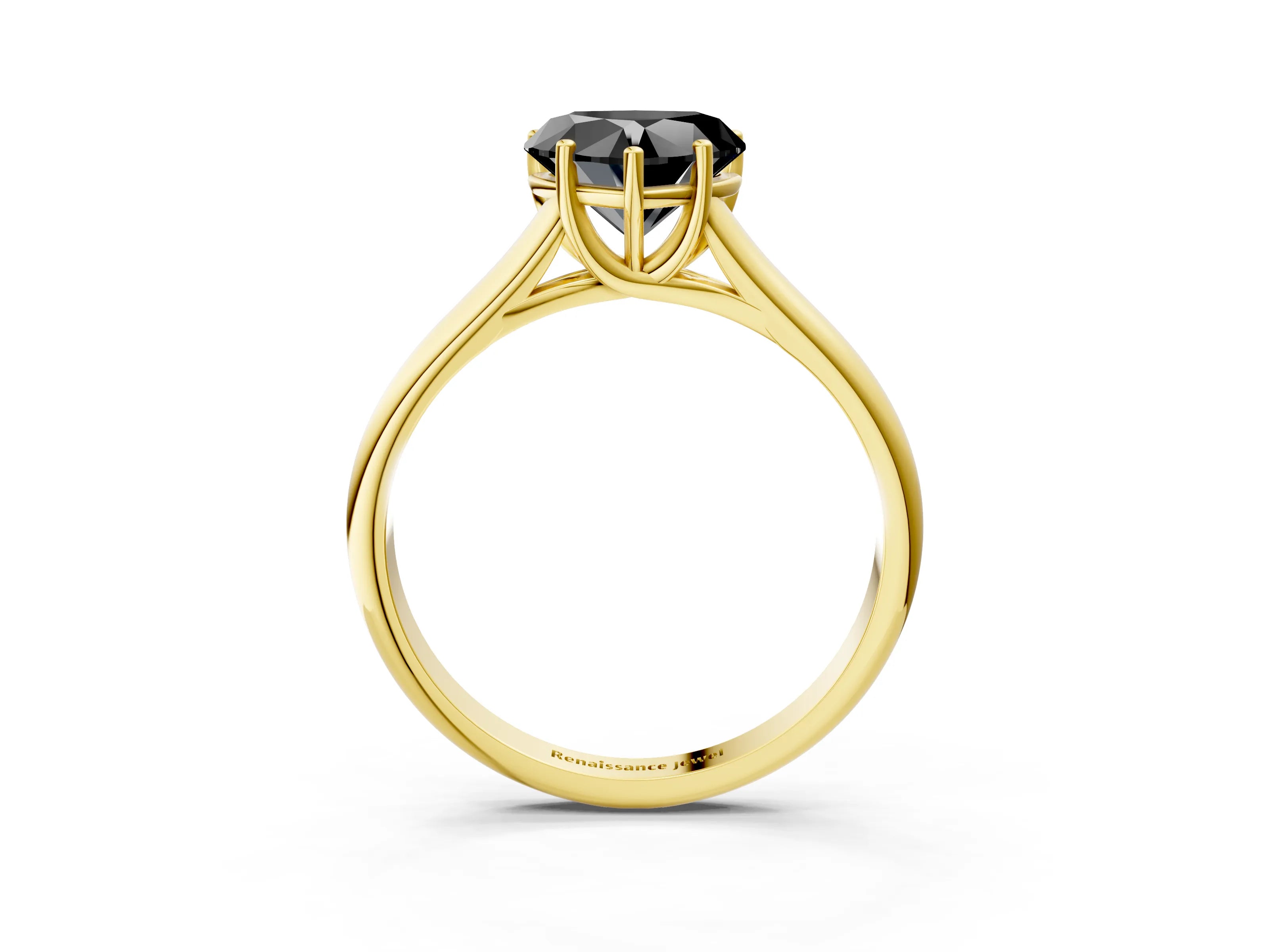 Yellow gold Fancy Black Heart Cut Solitaire Engagement Ring with Tapered Band and Four-Prong Setting_16
