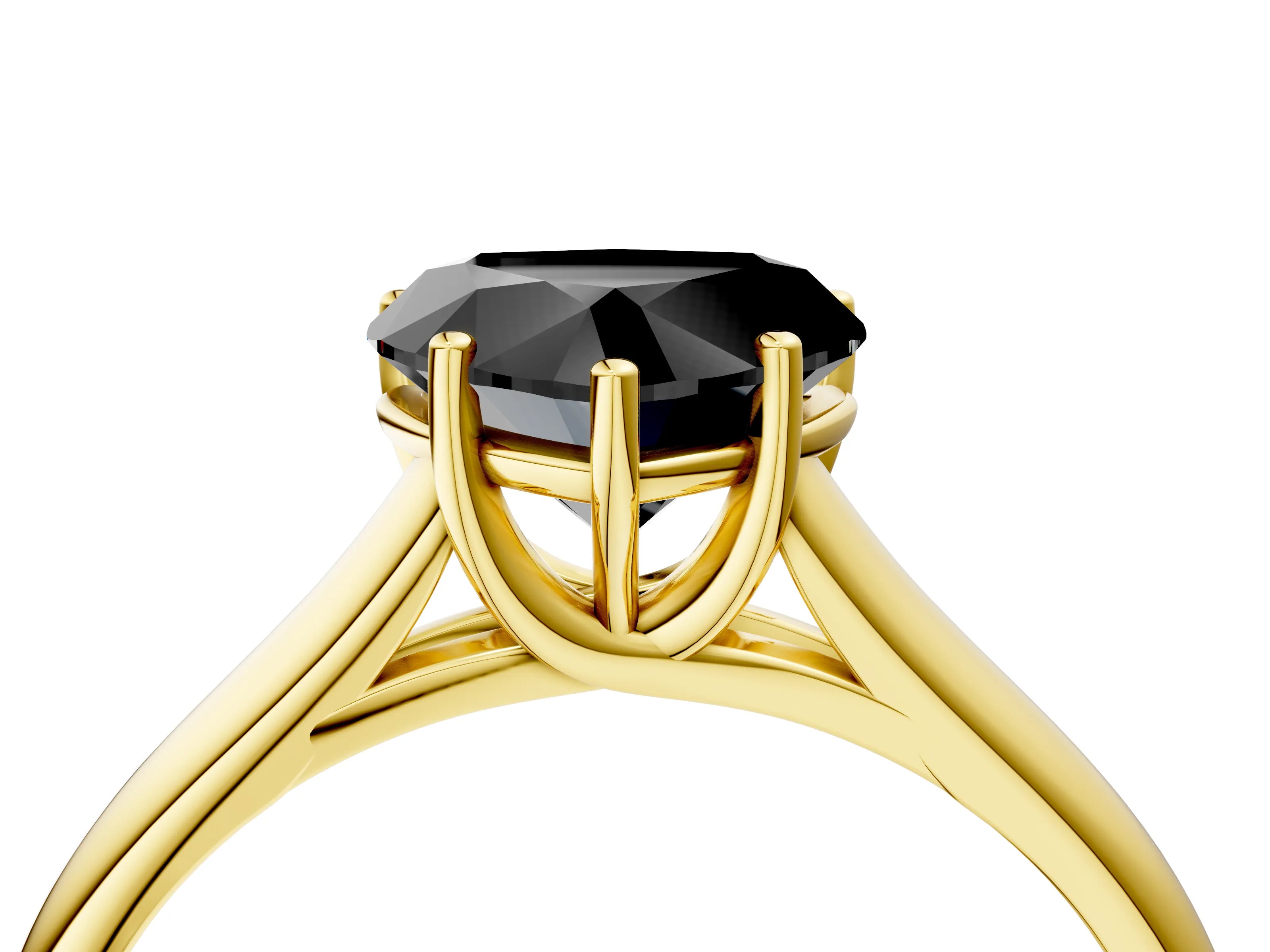 Yellow gold Fancy Black Heart Cut Solitaire Engagement Ring with Tapered Band and Four-Prong Setting_17