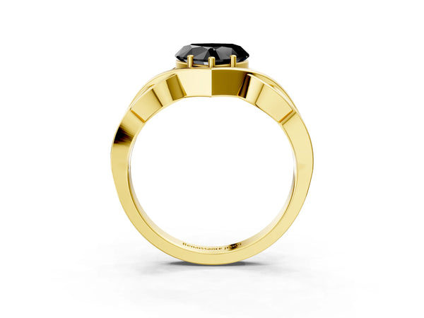 Yellow Gold Heart-Shaped Woven Solitaire Engagement Ring Setting for Black Center