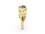 Yellow gold Fancy Black Heart Cut Solitaire Leaf-Inspired Engagement Ring with Prong Setting_14