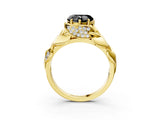 Yellow gold Fancy Black Heart Cut Solitaire Leaf-Inspired Engagement Ring with Prong Setting_15