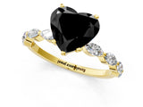 Yellow gold Fancy Black Heart Cut Solitaire Marquise Side Stone Prong Setting Ring_1