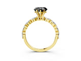 Yellow gold Fancy Black Heart Cut Solitaire Marquise Side Stone Prong Setting Ring_3