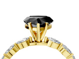 Yellow gold Fancy Black Heart Cut Solitaire Marquise Side Stone Prong Setting Ring_4