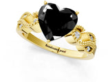 Yellow gold Fancy Black Heart Cut Solitaire Milgrain Leaf Band with Prong Setting_1