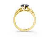 Yellow gold Fancy Black Heart Cut Solitaire Milgrain Leaf Band with Prong Setting_3