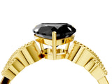 Yellow gold Fancy Black Heart Cut Solitaire Milgrain Leaf Band with Prong Setting_4