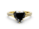 Yellow gold Fancy Black Heart Cut Solitaire Pavé Band with Four-Prong Setting