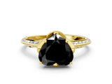 Yellow gold Fancy Black Heart Cut Solitaire Split Shank Pave Diamond Engagement Ring with Four-Prong Setting