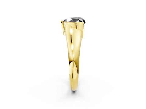 Yellow gold Fancy Black Heart Cut Solitaire Tension Set Diamond Ring with Split Shank Band_2