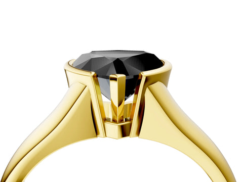 Yellow gold Fancy Black Heart Cut Solitaire Tension Set Diamond Ring with Split Shank Band_4