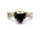 Yellow gold Fancy Black Heart Cut Solitaire Twist Pave Diamond Engagement Ring with Prong Setting_24
