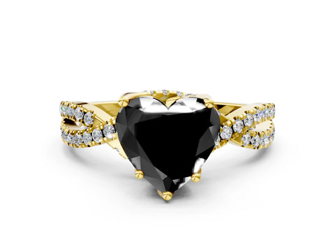 Yellow gold Fancy Black Heart Cut Solitaire Twist Pave Diamond Engagement Ring with Prong Setting_24