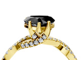 Yellow gold Fancy Black Heart Cut Solitaire Twist Pave Diamond Engagement Ring with Prong Setting_28