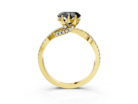 Yellow gold Fancy Black Heart Cut Solitaire Twist Pave Diamond Engagement Ring with Prong Setting_3