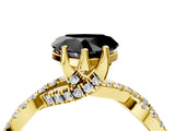 Yellow gold Fancy Black Heart Cut Solitaire Twist Pave Diamond Engagement Ring with Prong Setting_4