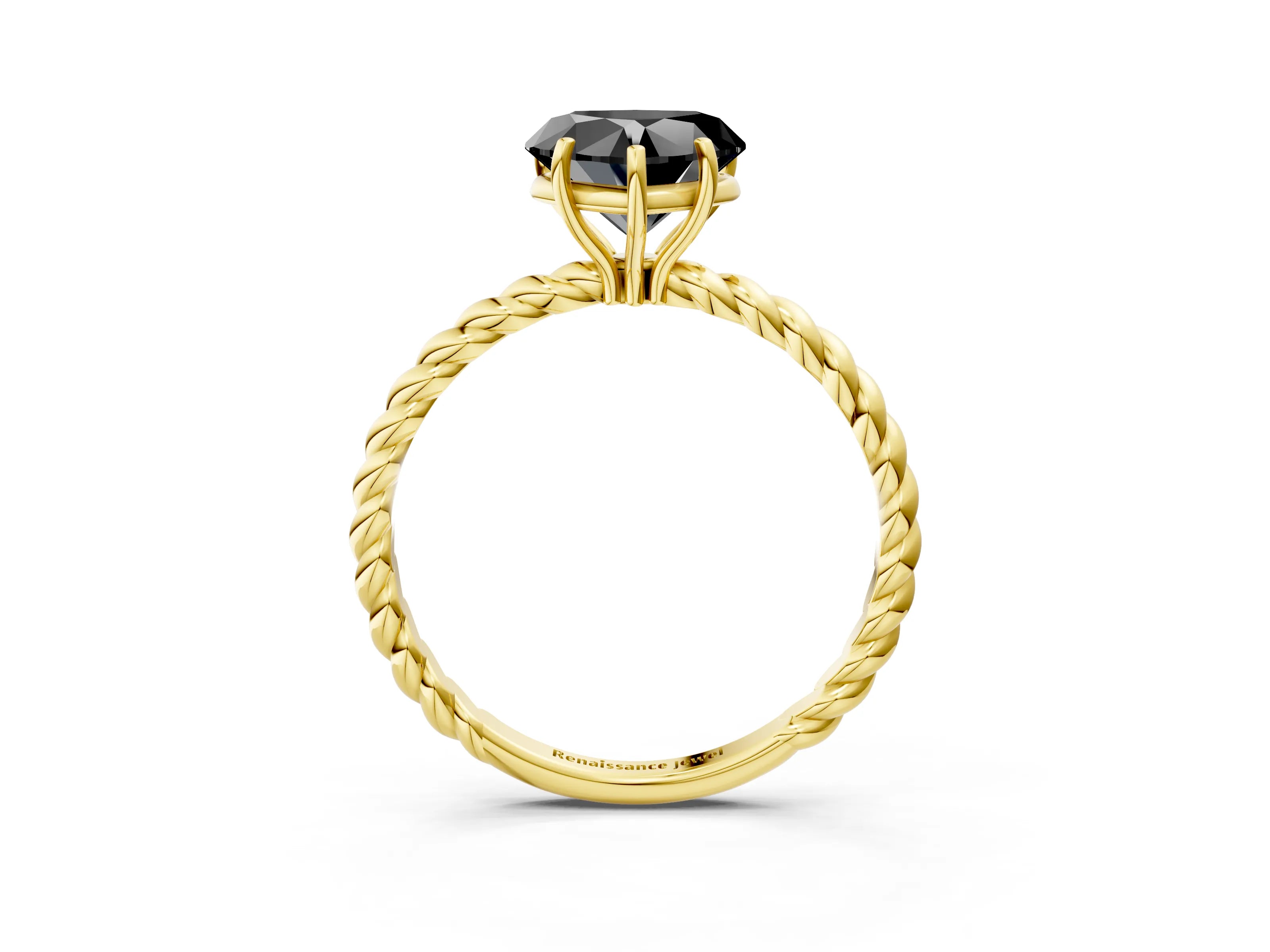 Yellow gold Fancy Black Heart Cut Solitaire Twisted Band 4-Prong Ring_3