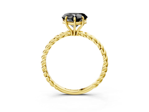 Yellow gold Fancy Black Heart Cut Solitaire Twisted Band 4-Prong Ring_3