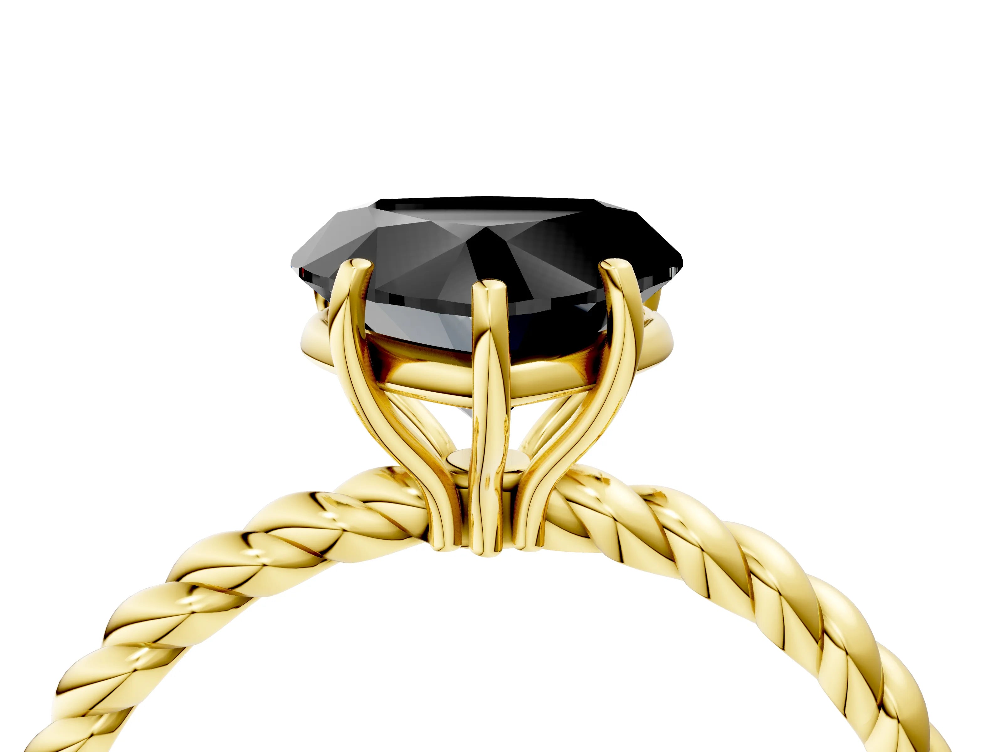 Yellow gold Fancy Black Heart Cut Solitaire Twisted Band 4-Prong Ring_4