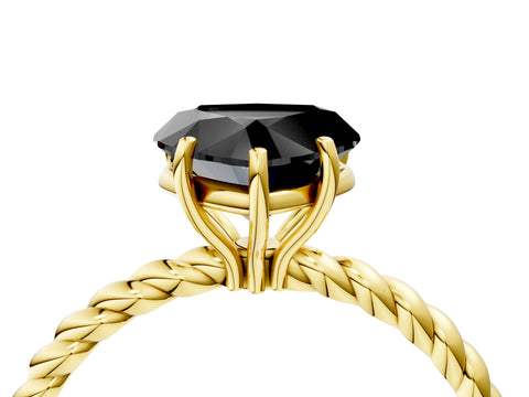 Yellow gold Fancy Black Heart Cut Solitaire Twisted Band 4-Prong Ring_4