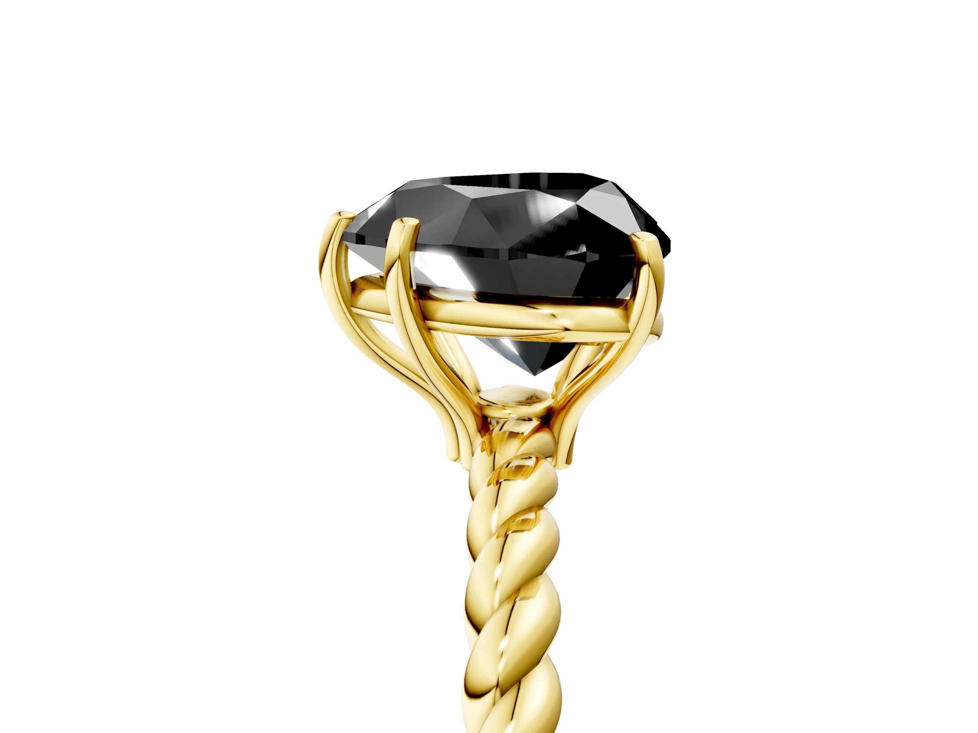Yellow gold Fancy Black Heart Cut Solitaire Twisted Band 4-Prong Ring_5