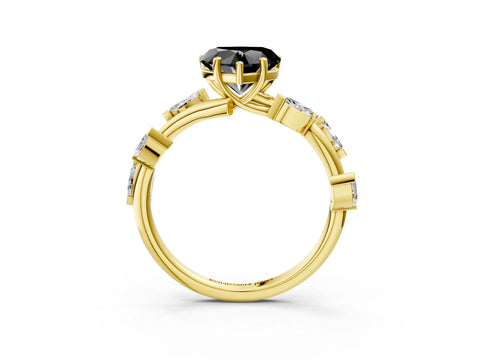 Yellow gold Fancy Black Heart Cut Solitaire Twisted Band Marquise Accent Prong Setting Ring_3