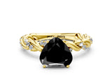 Yellow gold Fancy Black Heart Cut Solitaire Twisted Band with Pavé Accents and Four-Prong Setting