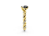Yellow gold Fancy Black Heart Cut Solitaire Twisted Band with Pavé Accents and Four-Prong Setting_2